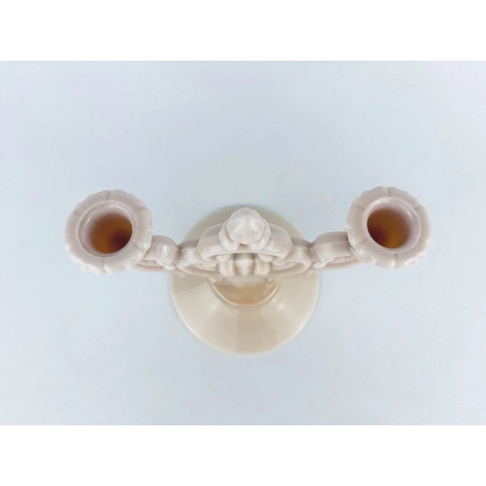 Vintage Cambridge Pink Milk Glass Crown Tuscan Rosepoint Double Candlestick